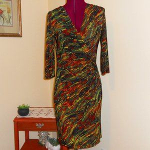 AA Studio 6 L/S Faux Wrap Dress Multi Color Abstract Pattern